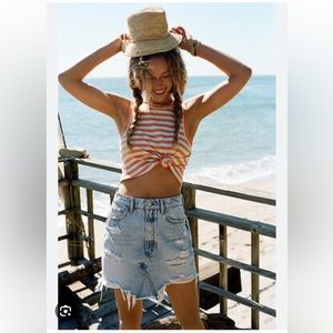 Anthropologie x Pilcro Destroyed Denim Mini Skirt Denim Light Blue Size 14